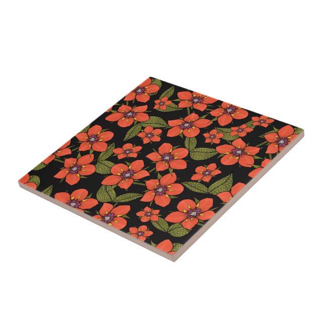 Carreau Aquarelle florale rouge (Côté)