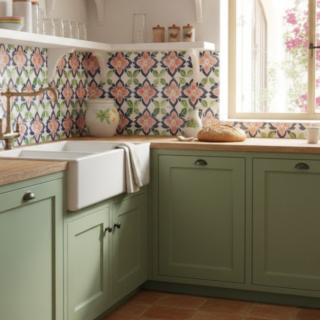 Carreau Aquarelle Flore Modèle Marine Coral Vert (Créateur téléchargé)