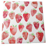 Carreau Aquarelle fraise<br><div class="desc">Aquarelle de fraise douce et fruitée motif en rouge, rose et blanc. Art original de Nic Squirrell.</div>