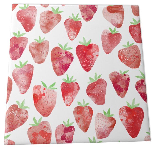 Carreau Aquarelle fraise (Strawberry watercolor pattern ceramic tile)
