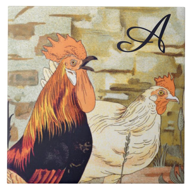 Carreau Aquarelle French Country Coloré Rooster (Devant)