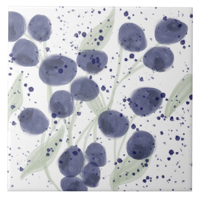 Carreau Aquarelle Fruit Bleuet Violet Éclaboussure d'Art (Devant)