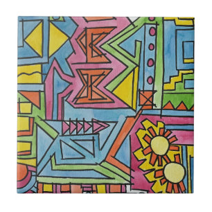 Carreau Aquarelle géométrique moderne Noon