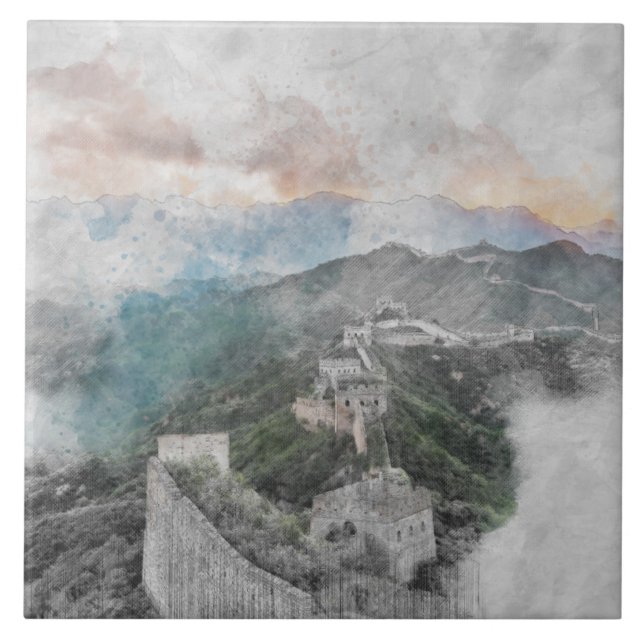 Carreau Aquarelle Grande Muraille de Chine Décor de mur (Devant)