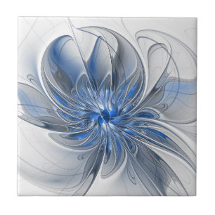 Carreau Aquarelle gris bleu Abstrait Fractal Art Flower