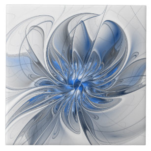Carreau Aquarelle gris bleu Abstrait Fractal Art Flower