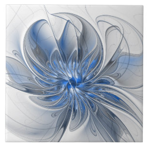 Carreau Aquarelle gris bleu Abstrait Fractal Art Flower