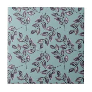 Carreau Aquarelle gris, brindilles noires sur un turquoise