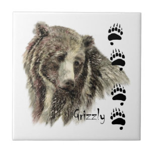 Carreau Aquarelle Grizzli Ours Faune Nature Art