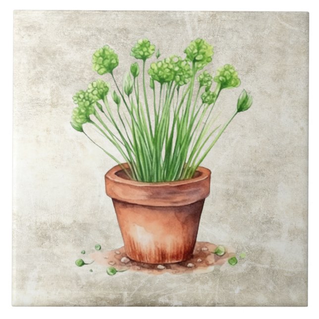 Carreau Aquarelle Herbes Design rustique (Devant)