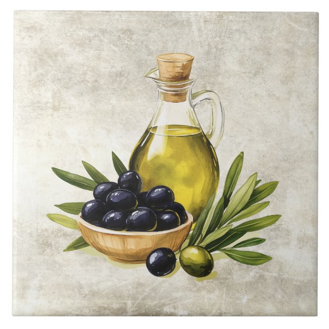 Carreau Aquarelle Huile d'Olive Noire Olives Texture Fauss (Devant)