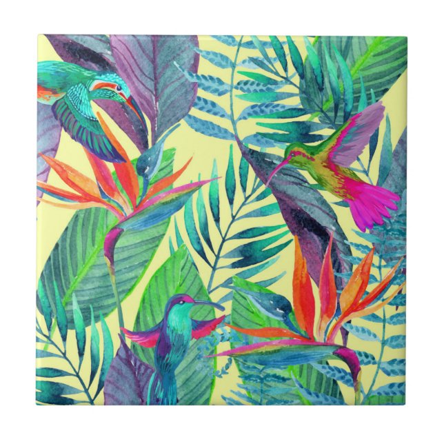 Carreau Aquarelle Humminbirds dans la jungle (Devant)