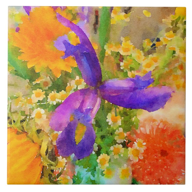 Carreau Aquarelle Iris Bouquet Carrelage en céramique (Devant)