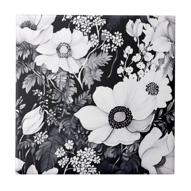 Carreau Aquarelle Jardin monochrome avec Floral complexe (Devant)