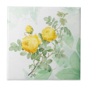 Carreau Aquarelle Jaune Rose Jardin Fleur Nature Art