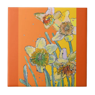Carreau Aquarelle Jonquille Fleur Florale Orange Jaune