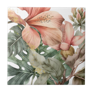Carreau Aquarelle Jungle Flores Peach Gold Splash