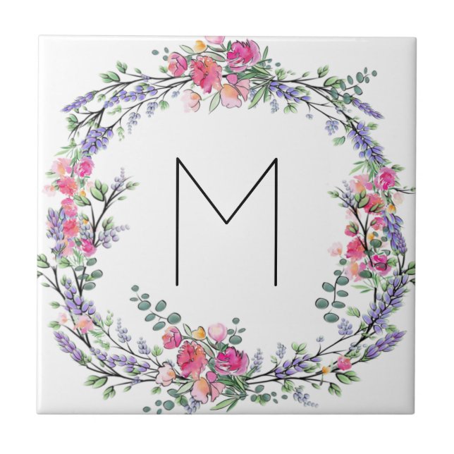 Carreau Aquarelle Lavande rose Rose sauvage et Eucalyptus (Devant)