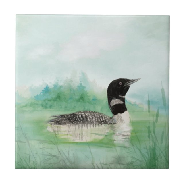 Carreau Aquarelle Loon Faune Nature Oiseau art (Devant)