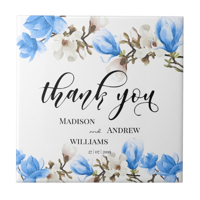 Carreau Aquarelle Magnolia Blossom Calligraphie Merci (Devant)