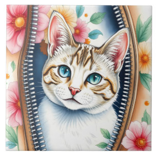 Carreau Aquarelle mignonne Belle collection de chats tenda