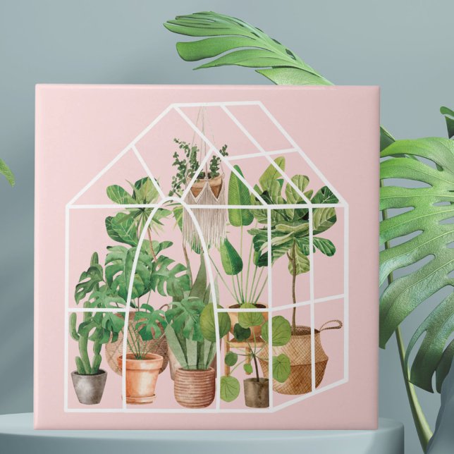 Carreau Aquarelle mignonne Plante de maison Tropical sur r (Close up)