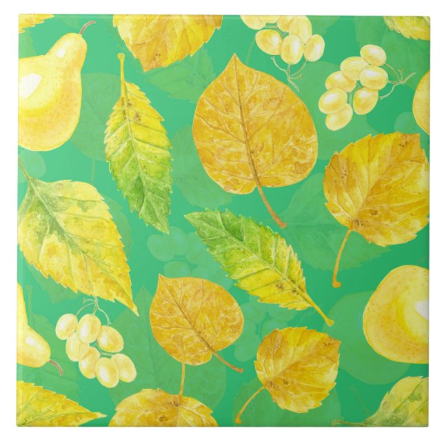 Carreau Aquarelle motif d'automne (Devant)