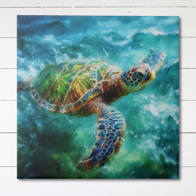 Carreau Aquarelle Natation Tortue de mer (Créateur téléchargé)