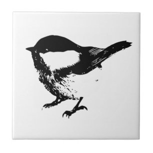 Carreau Aquarelle Noir Blanc Bécasseau Oiseau Faune Art