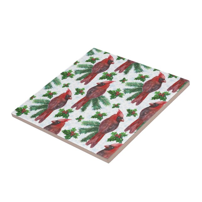 Carreau aquarelle Oiseau cardinal rouge (Côté)