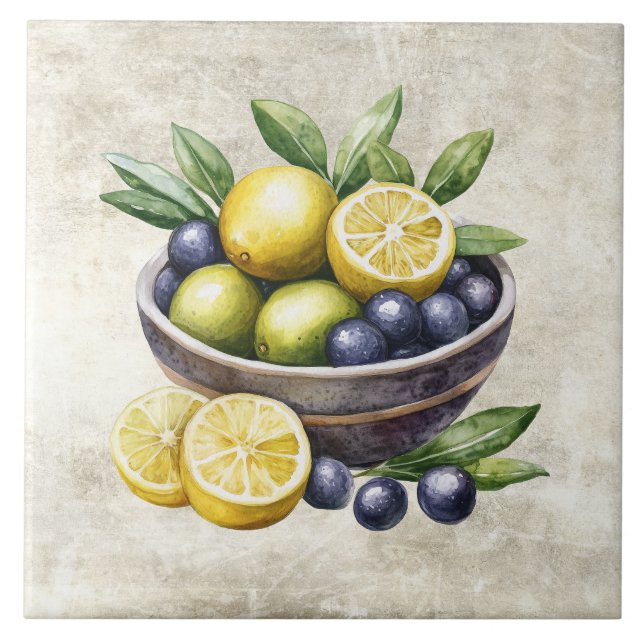 Carreau Aquarelle Olives Citrons Limes Texture Fausse  (Devant)
