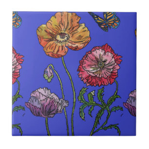 Carreau Aquarelle Orange Blue Poppy Carrelage en céramique