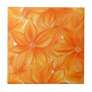 Carreau Aquarelle orange floral botanique dynamique