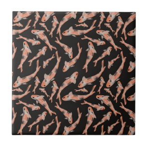 Carreau Aquarelle Orange Koi Motif de poisson noir