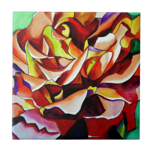 Carreau Aquarelle originale de rose au coucher du soleil a