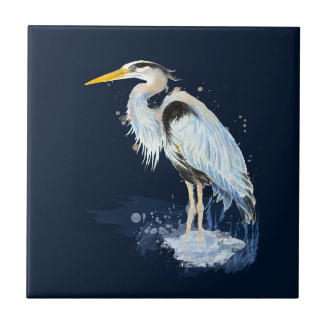 Carreau Aquarelle originale Great Blue Heron Bird (Devant)