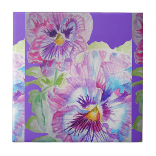 Carreau Aquarelle Pansy Fleurs de céramique florale Tuile