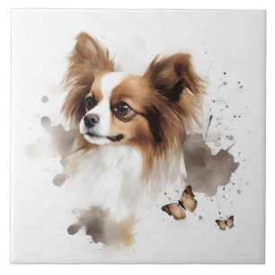 Carreau Aquarelle Papillon Dog avec papillons