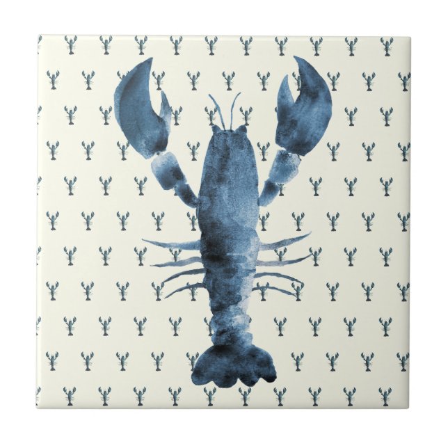 Carreau Aquarelle peinte à la main Bleu Homard (Devant)