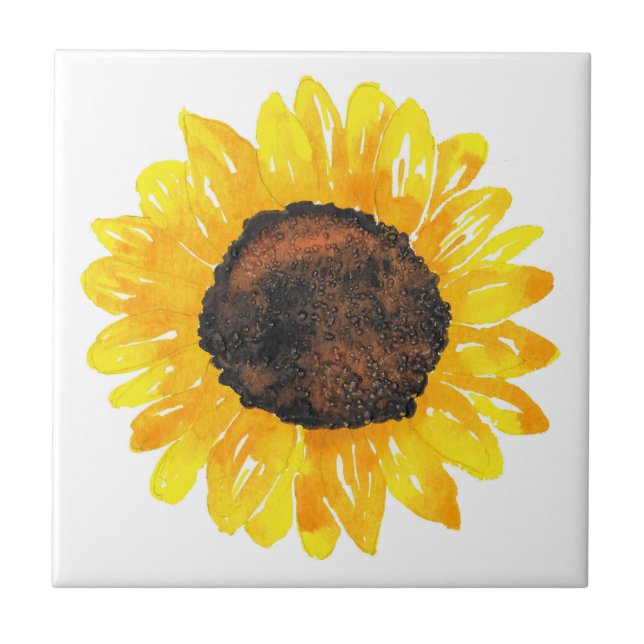 Carreau Aquarelle peinte à la main Tournesol 2 (Devant)