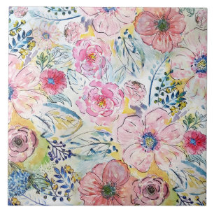 Carreau Aquarelle peinture à la main design floral