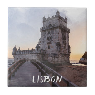 Carreau Aquarelle peinture de la tour de Belem au coucher