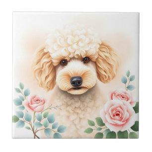 Carreau Aquarelle Portrait d'un caniche beige souple