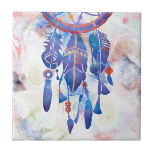 Carreau Aquarelle rose bleu Dreamcatcher Moderne Boho