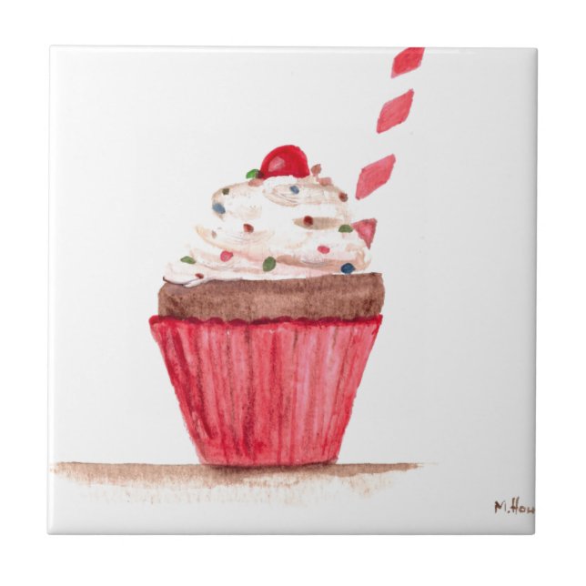 Carreau Aquarelle rose Cupcake l'art alimentaire (Devant)