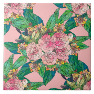 Carreau Aquarelle rose de la fille Peinture à la main