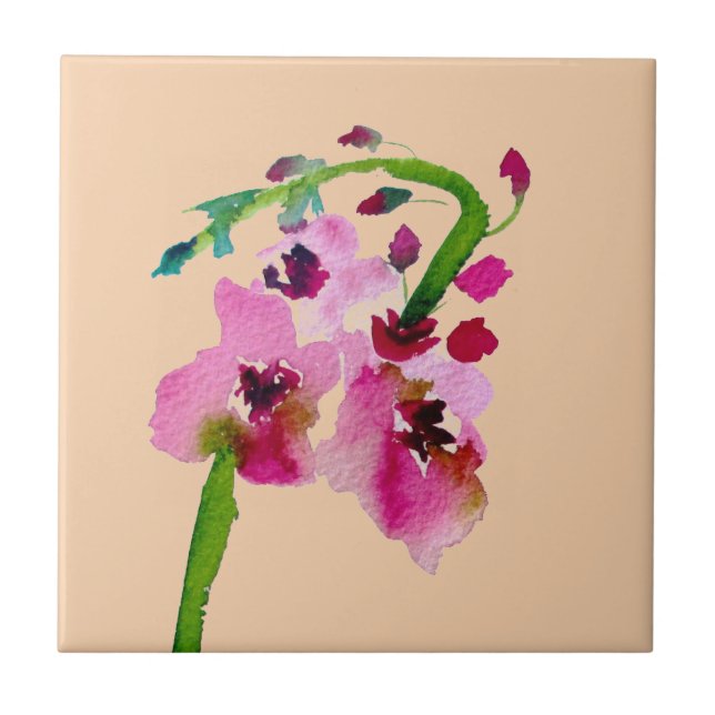Carreau Aquarelle rose fleurie verbasque fleur rousse (Devant)