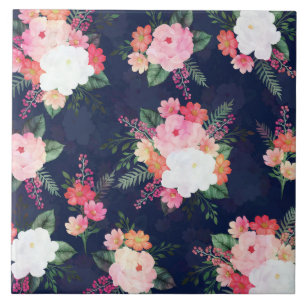 Carreau Aquarelle rose Fleurs Design bleu