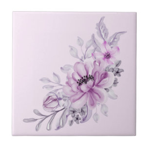 Carreau Aquarelle rose floral moderne violet élégant