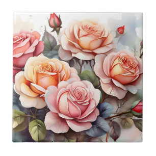 Carreau Aquarelle Rose Floral Romantique